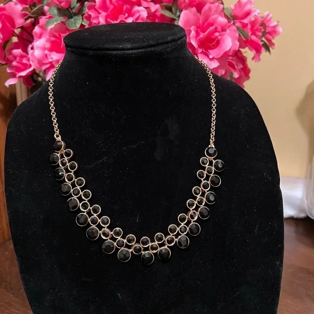 Vintage Signed J CREW Goldtone Black Rhinestones 18" Necklace